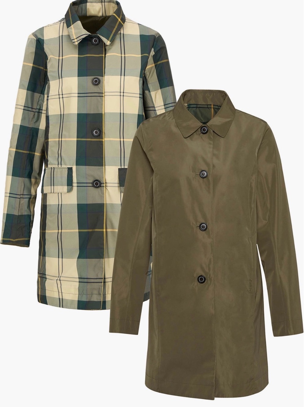 Barbour Babbity Reversible Trench Rain Coat Green & Tartan Plaid 8